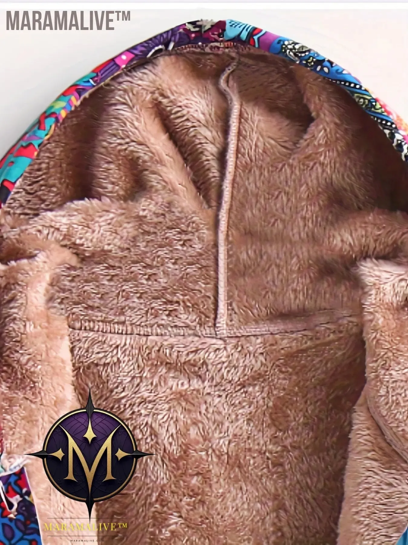 Plus Size Boho Coat, Women's Plus Patchwork Print Liner Fleece Long Sleeve Button Up Hooded Tunic Coat With Pockets