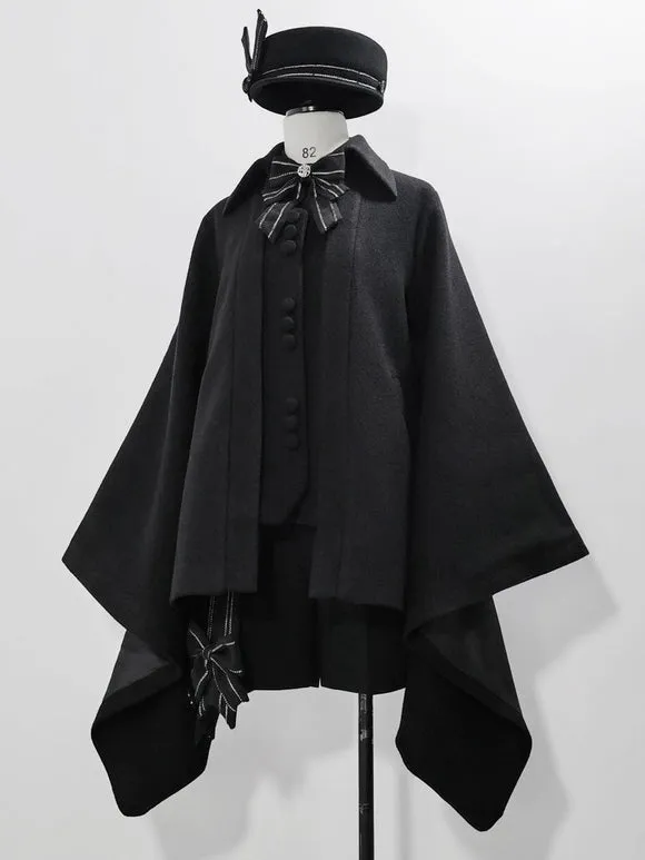 【Pre-sell】 Gothic Lolita Ouji Fashion Knight Of Rounds Black Handkerchief Hem Design Cloak