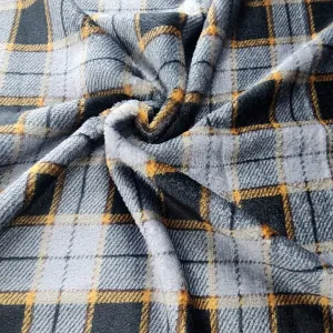 Printed Mongolian Fleece Fabric Grey/Orange Check 150 cm