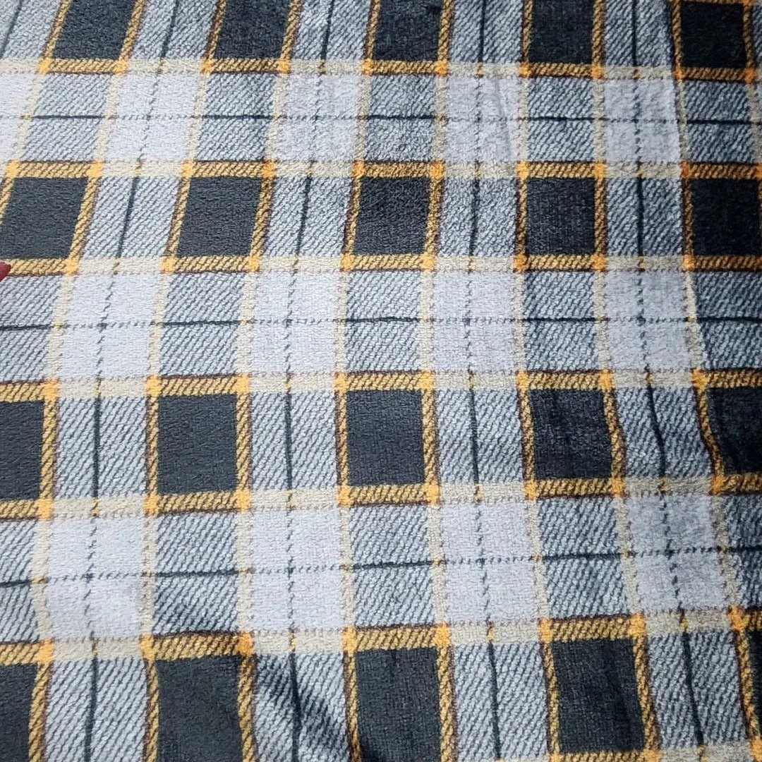 Printed Mongolian Fleece Fabric Grey/Orange Check 150 cm