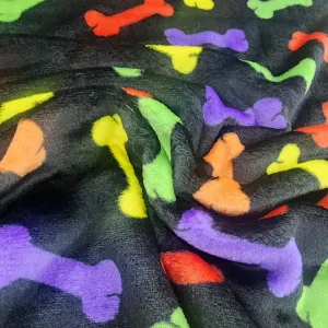 Printed Mongolian Fleece Fabric Multi Bones 150 cm
