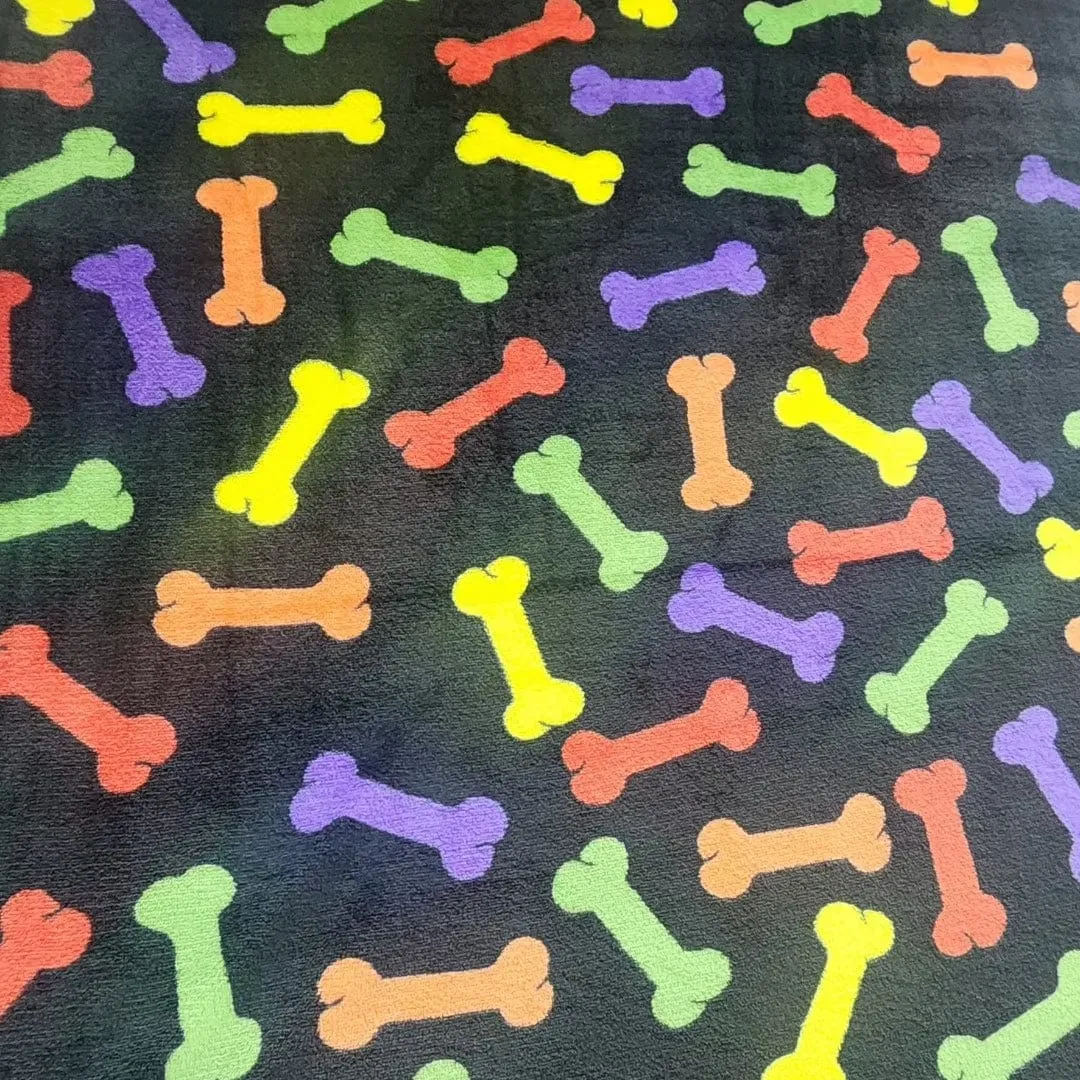 Printed Mongolian Fleece Fabric Multi Bones 150 cm