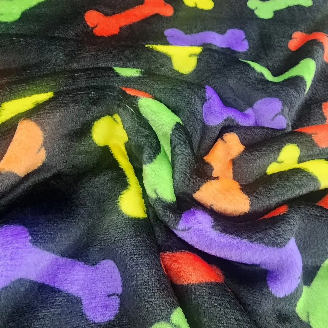 Printed Mongolian Fleece Fabric Multi Bones 150 cm