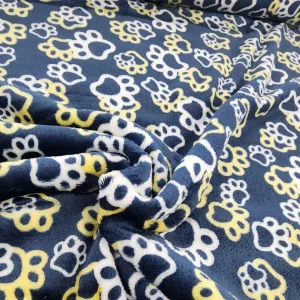 Printed Mongolian Fleece Fabric Yellow/White Paws 150 cm