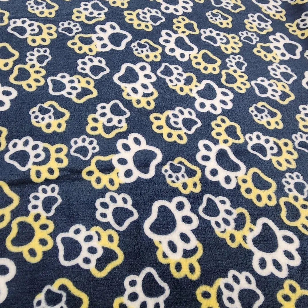 Printed Mongolian Fleece Fabric Yellow/White Paws 150 cm