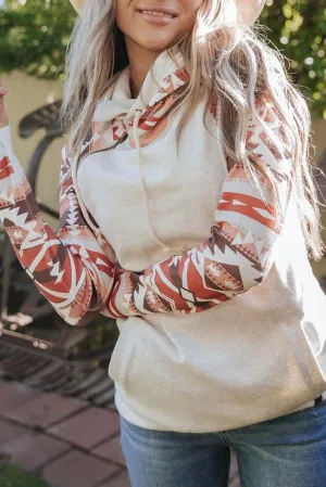 Printed Western Aztec Print Patchwork Double Hood Hoodie