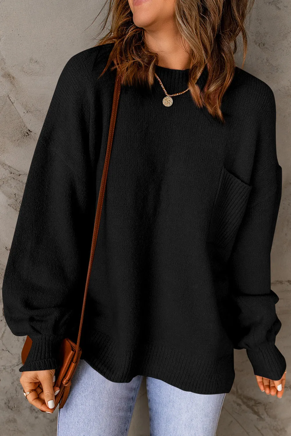 Puffy Sleeve Pocketed Sweater