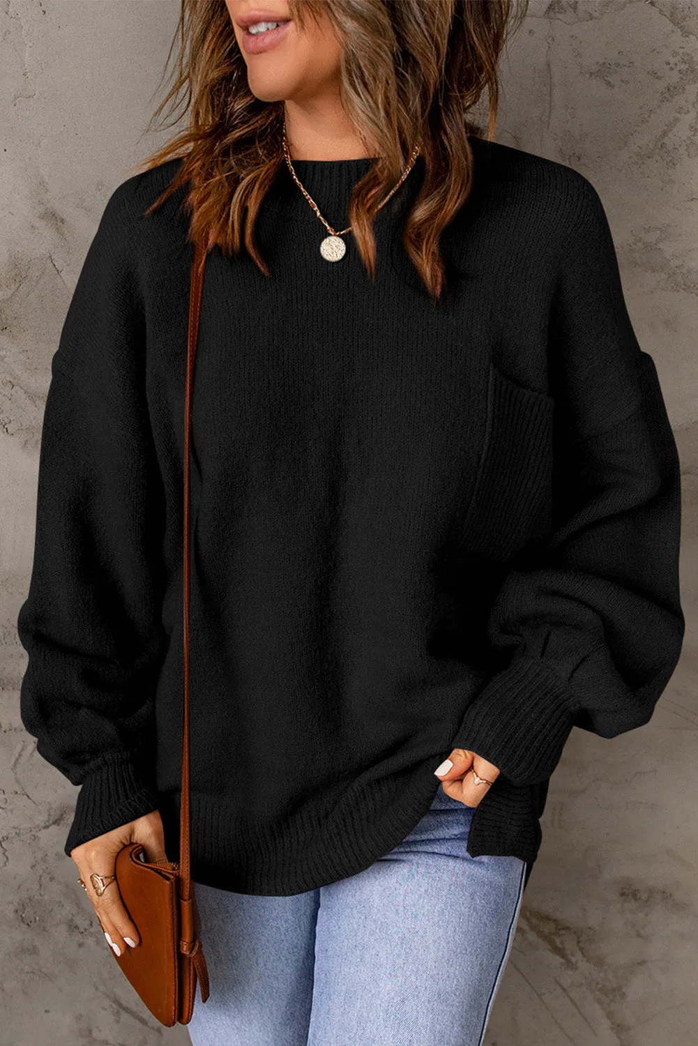 Puffy Sleeve Pocketed Sweater