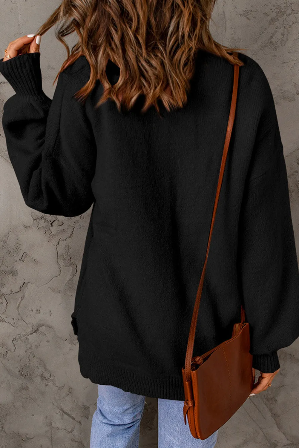 Puffy Sleeve Pocketed Sweater