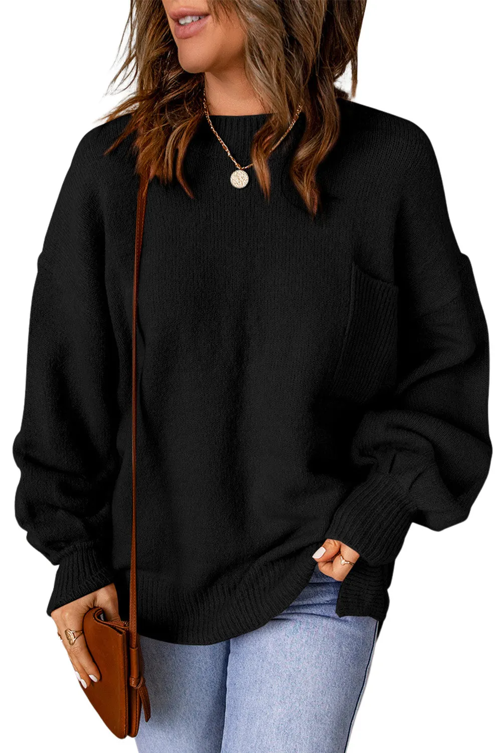 Puffy Sleeve Pocketed Sweater