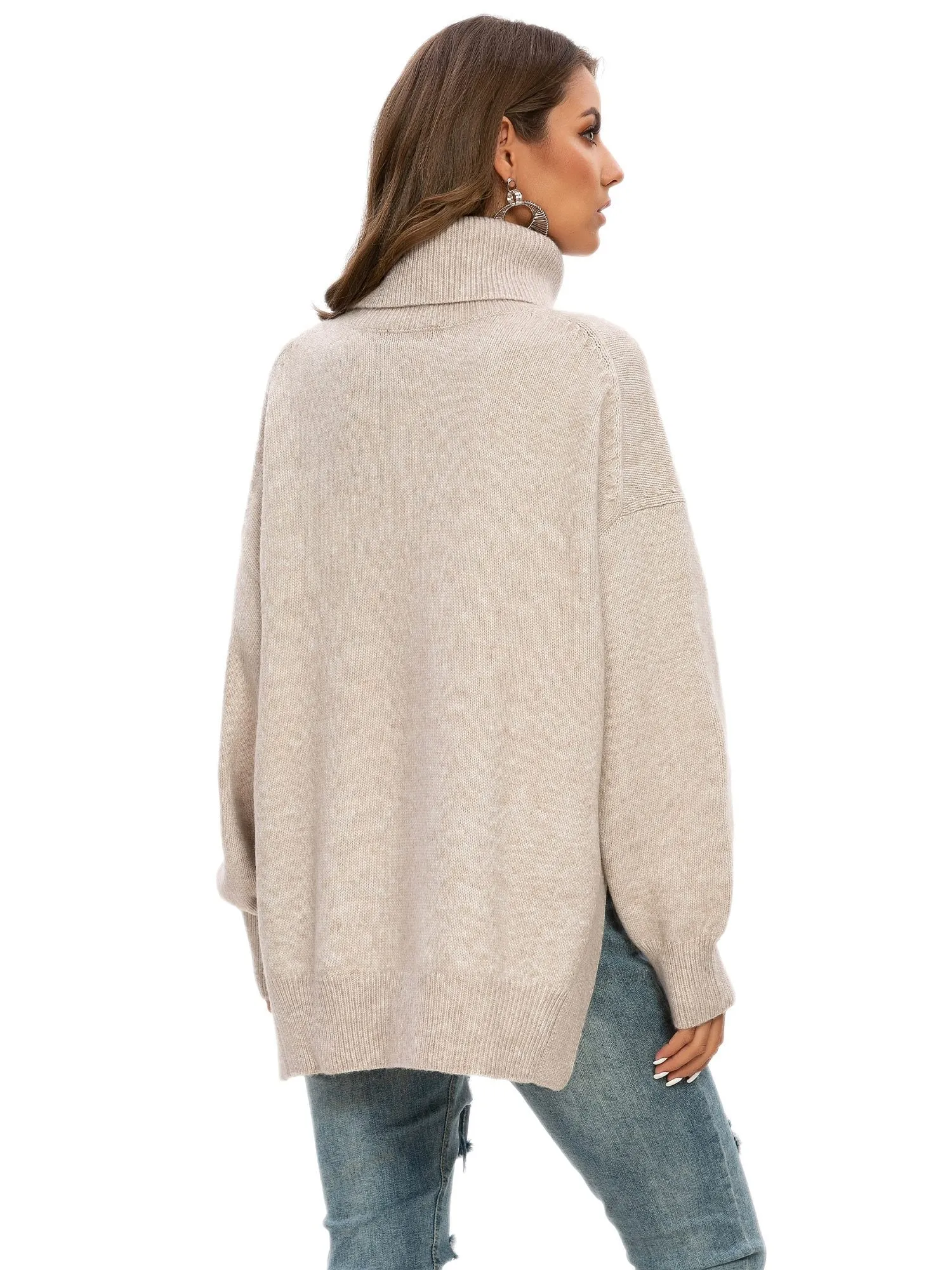 Pulllover Side Slit Turtle Neck Sweater