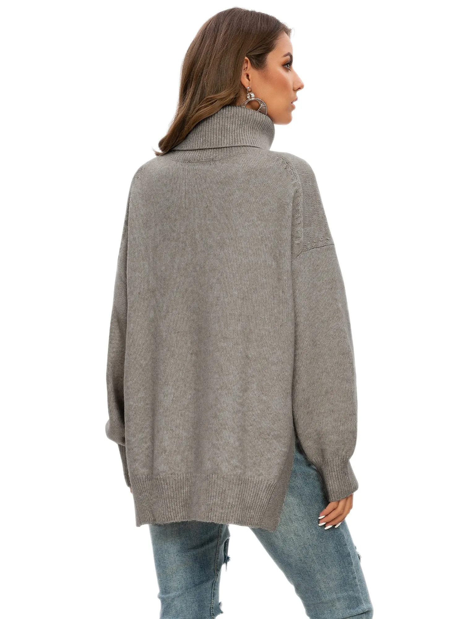 Pulllover Side Slit Turtle Neck Sweater