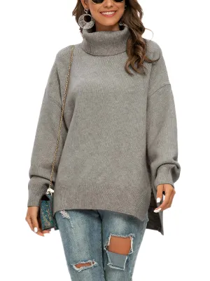 Pulllover Side Slit Turtle Neck Sweater