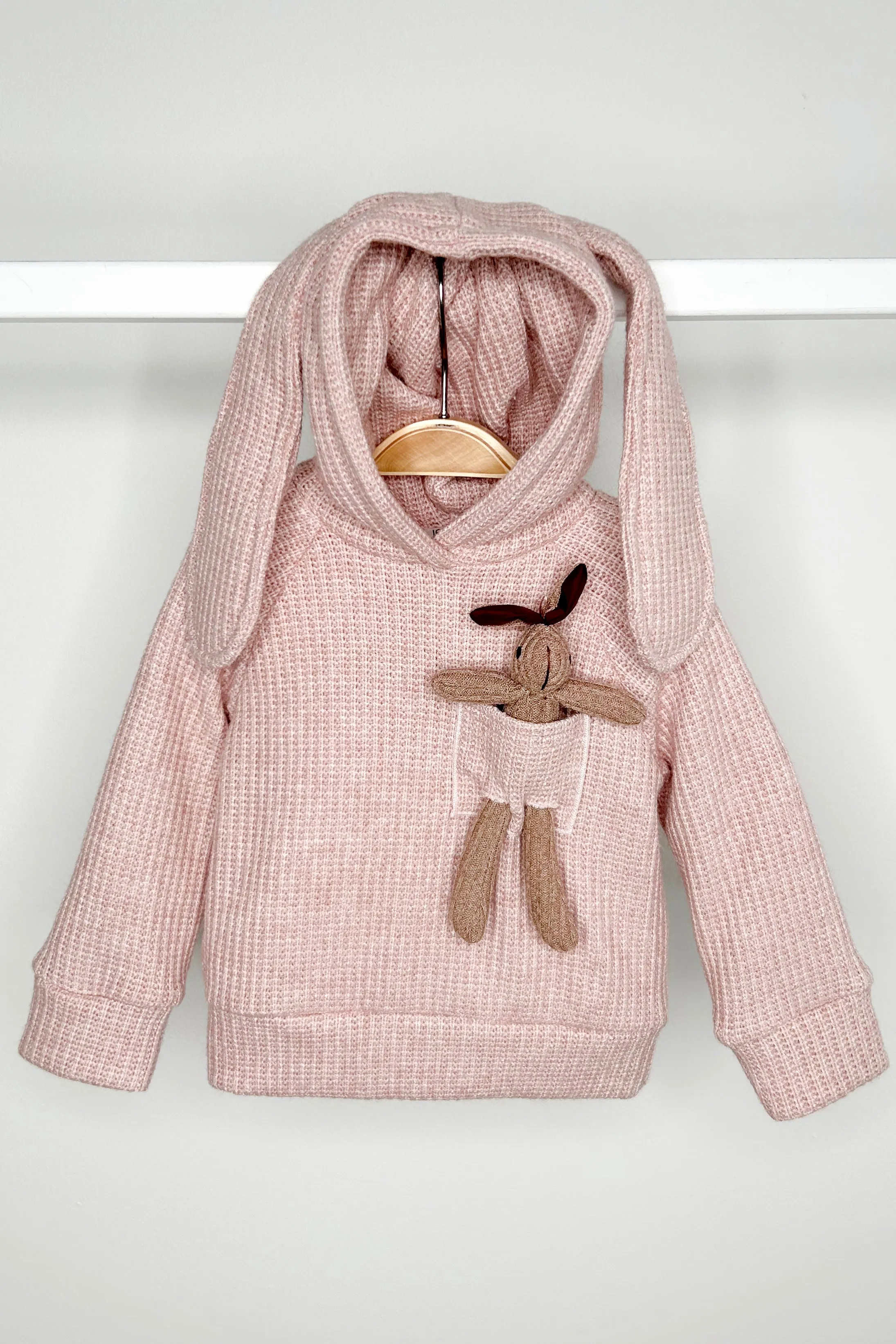 "Espen" Dusky Pink Knit Bunny Hoodie