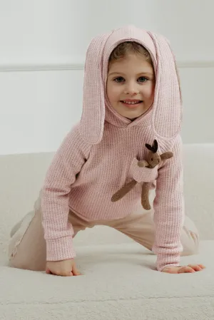 "Espen" Dusky Pink Knit Bunny Hoodie