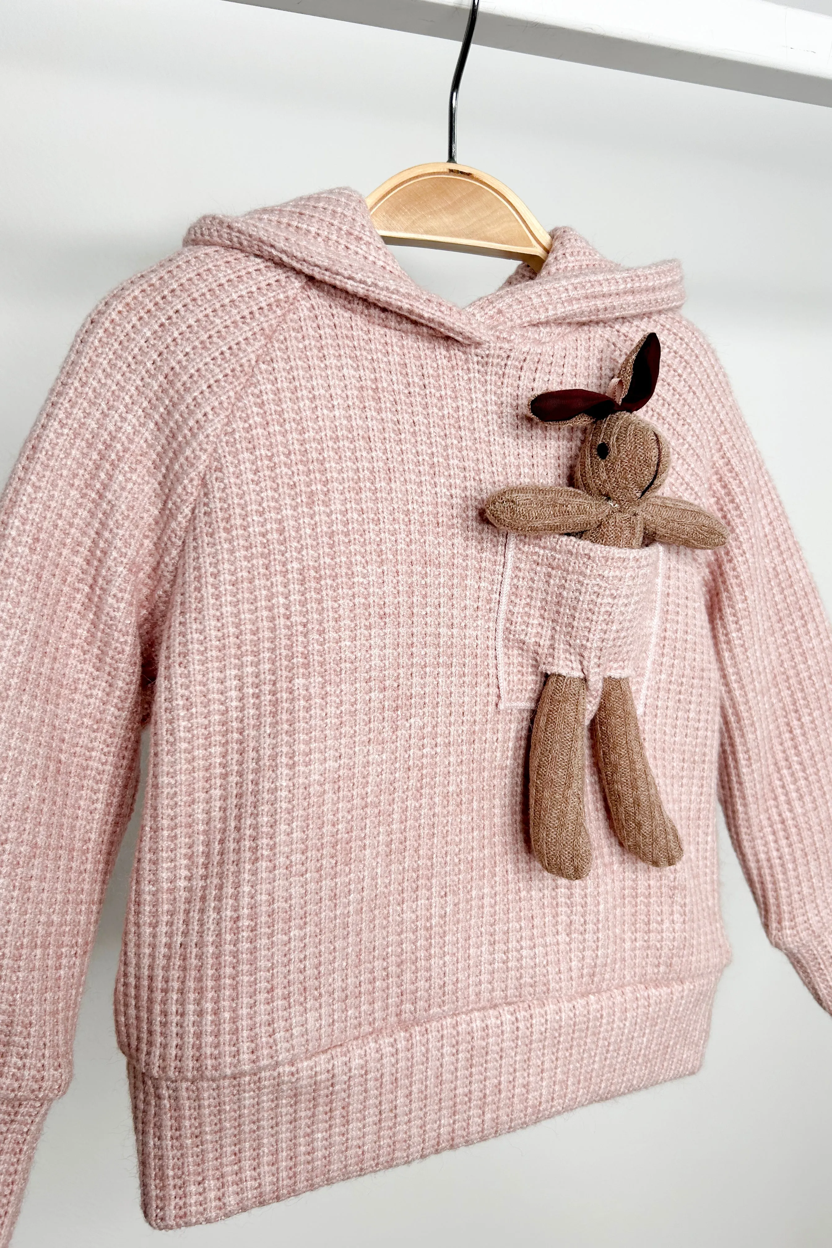 "Espen" Dusky Pink Knit Bunny Hoodie