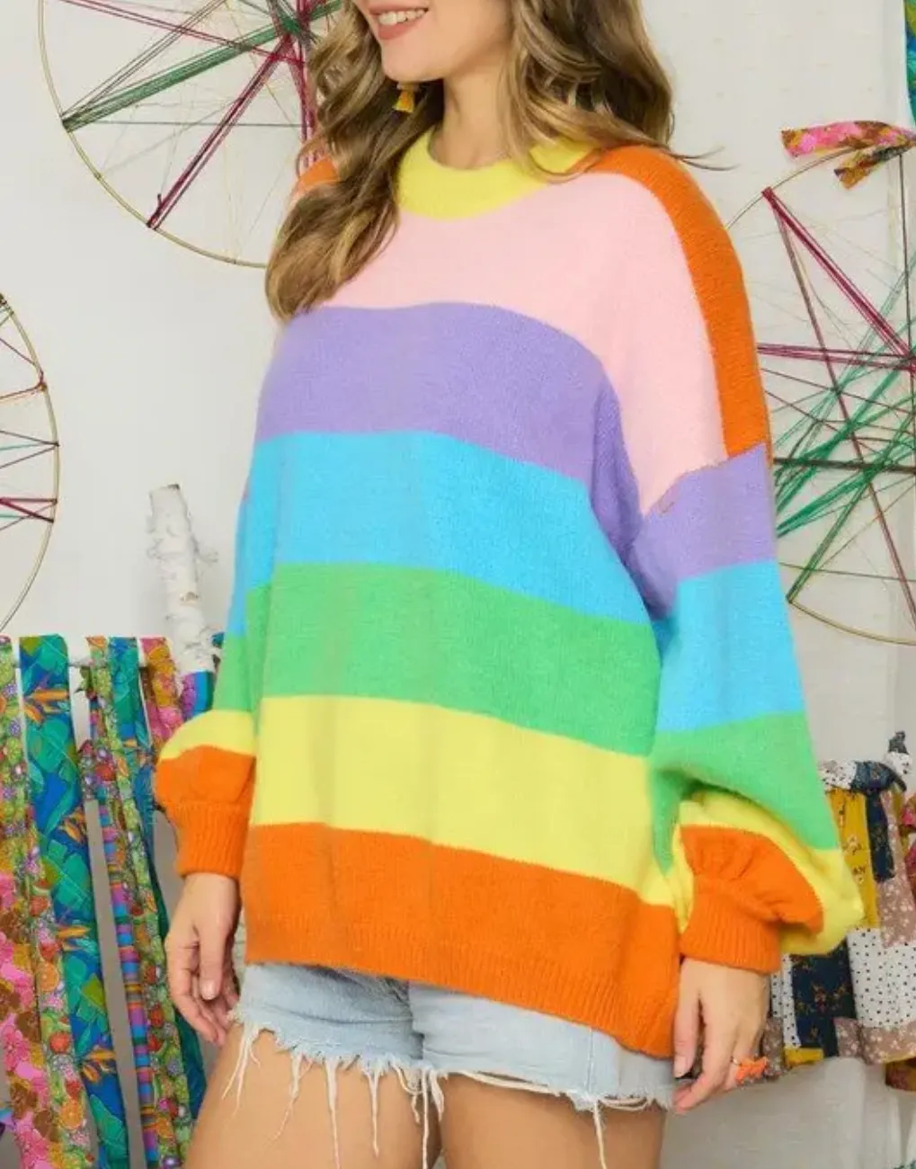 RAINBOW STRIPED CREWNECK SWEATER