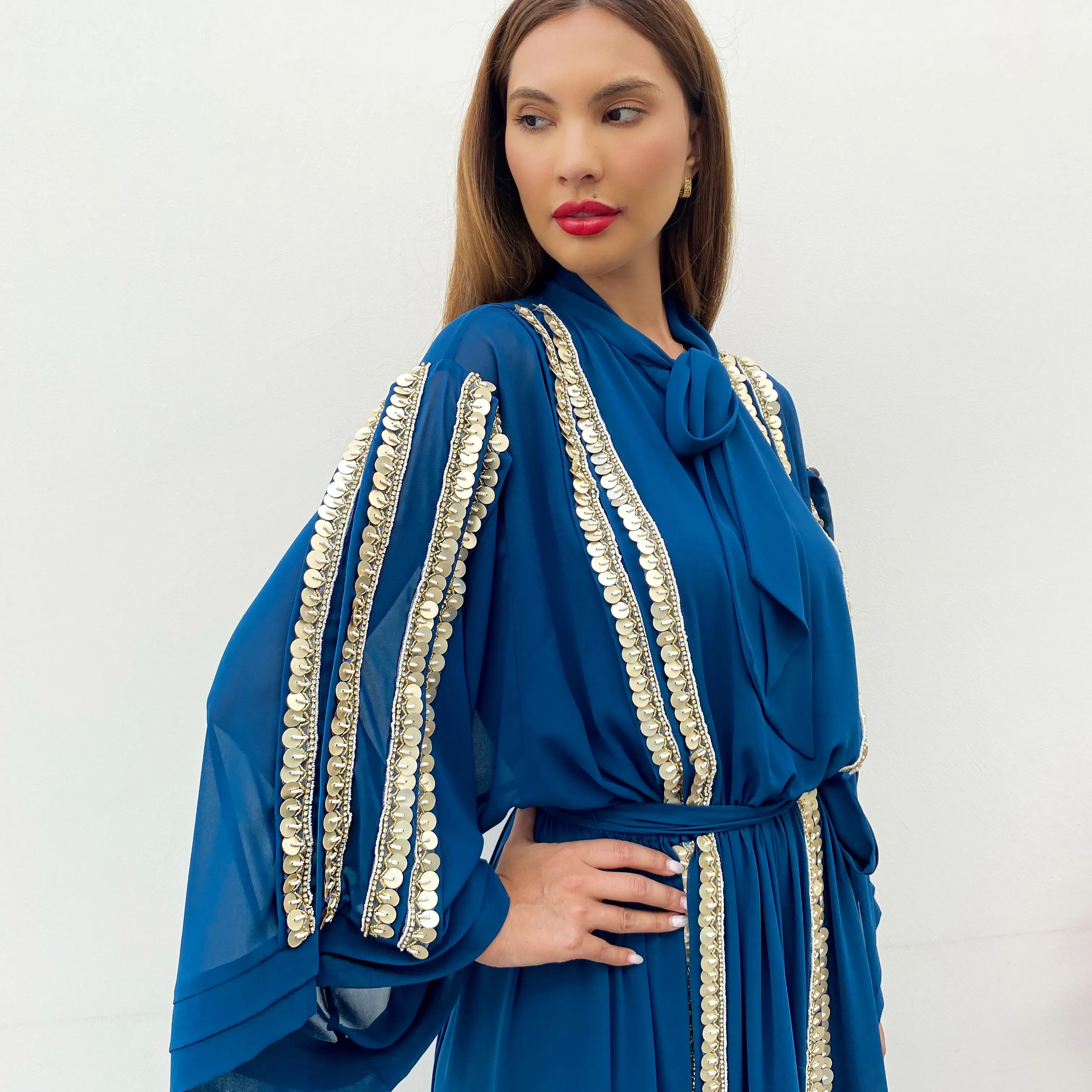 RAM21 LEILA TEAL GEORGETTE KAFTAN DRESS