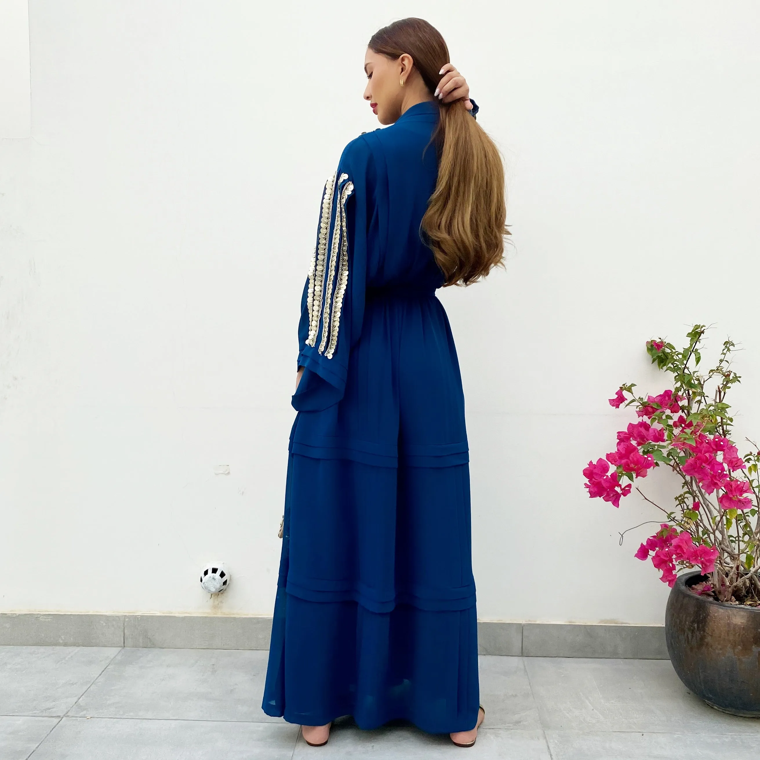 RAM21 LEILA TEAL GEORGETTE KAFTAN DRESS