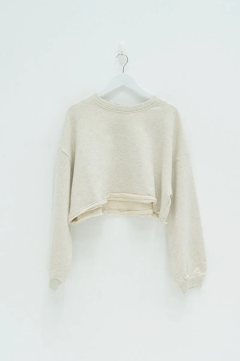 Raw Hem Crop Jumper - Light Grey