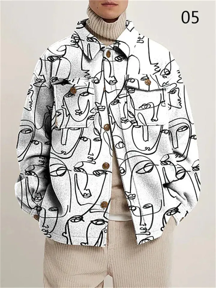 Relaxed Printed Lapel Coats for Men