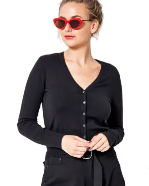Retro Pin-up Style Cardigan V-Neck Long Sleeved Button Front
