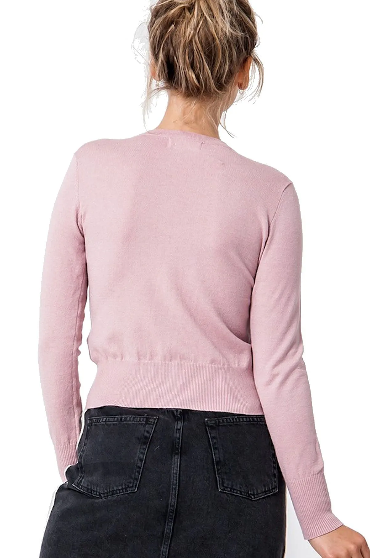 Retro Pin-up Style Cardigan V-Neck Long Sleeved Button Front