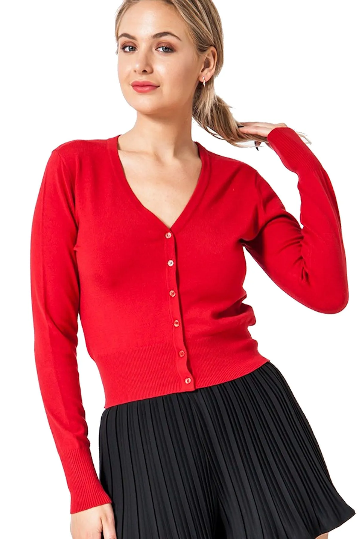 Retro Pin-up Style Cardigan V-Neck Long Sleeved Button Front
