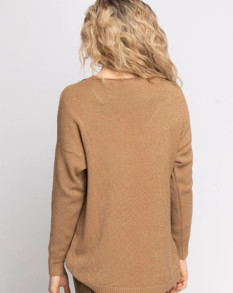 Rolled Cuffed V-Neck Sweater