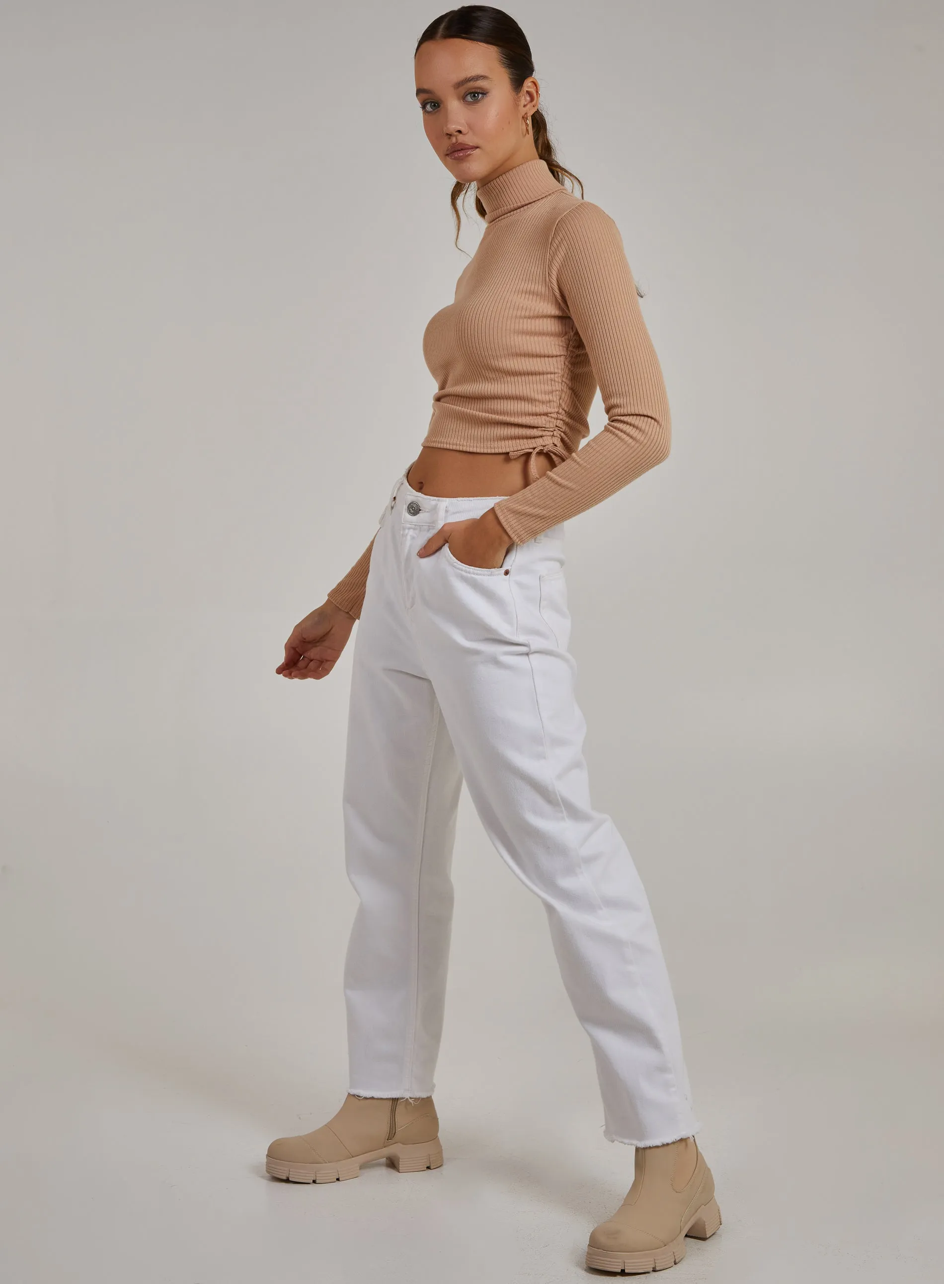 Ruched High Neck Side Top
