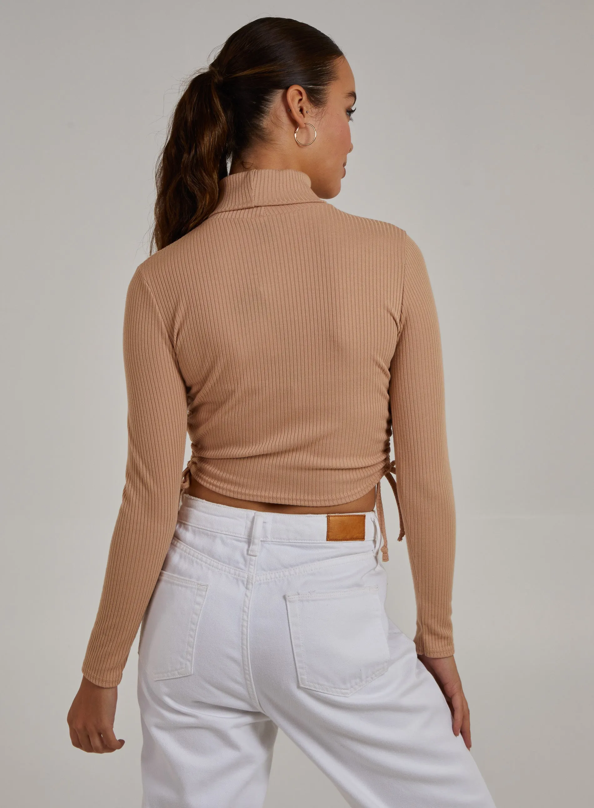 Ruched High Neck Side Top