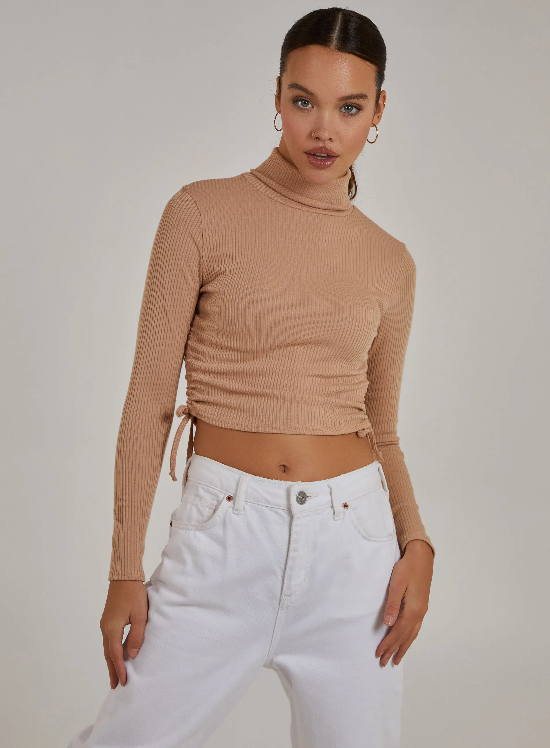 Ruched High Neck Side Top