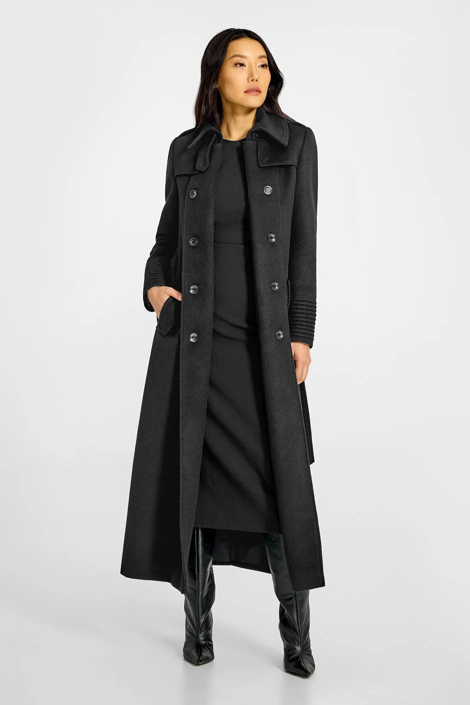 Sentaler Baby Alpaca Maxi Trench Coat in Black