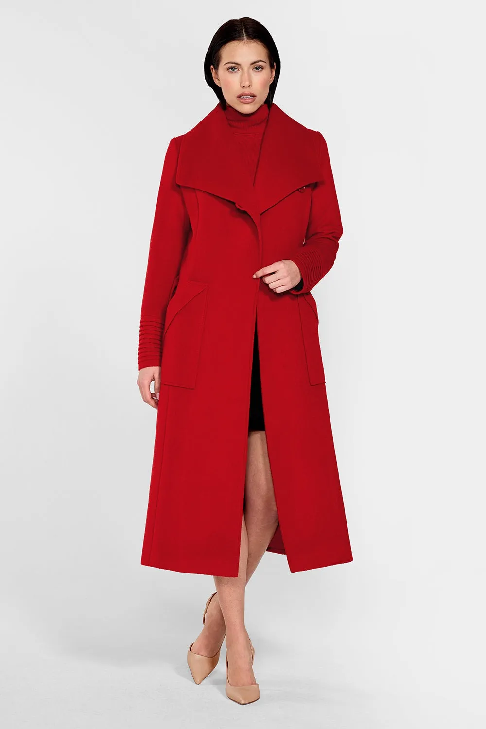 Sentaler Long Wide Collar Wrap Coat in Scarlet
