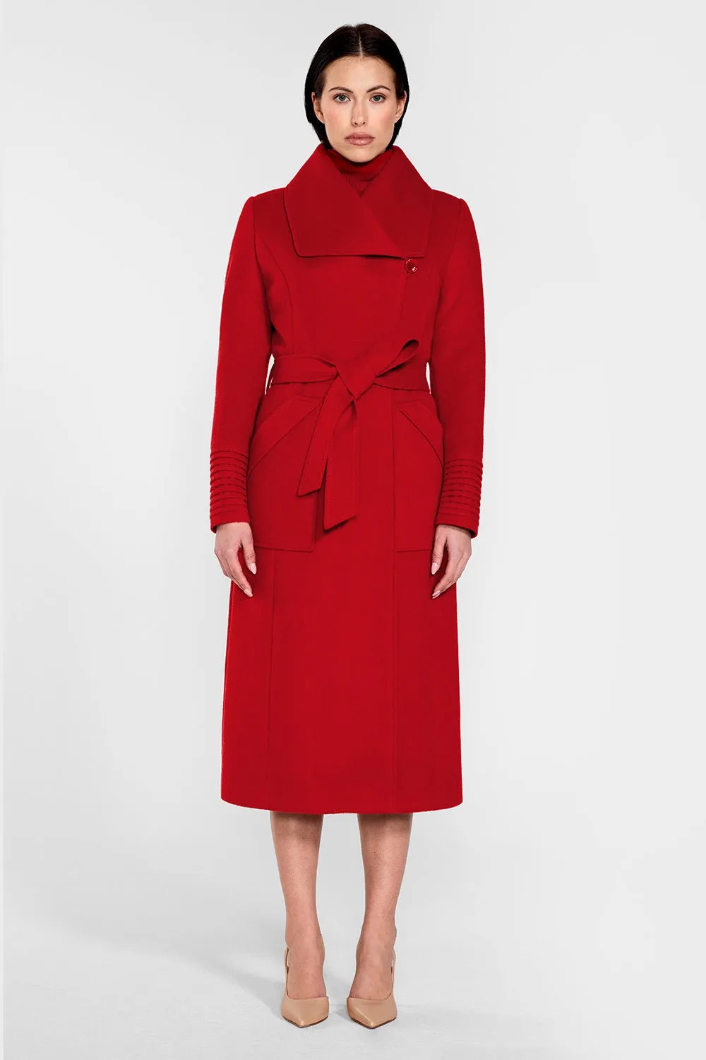 Sentaler Long Wide Collar Wrap Coat in Scarlet