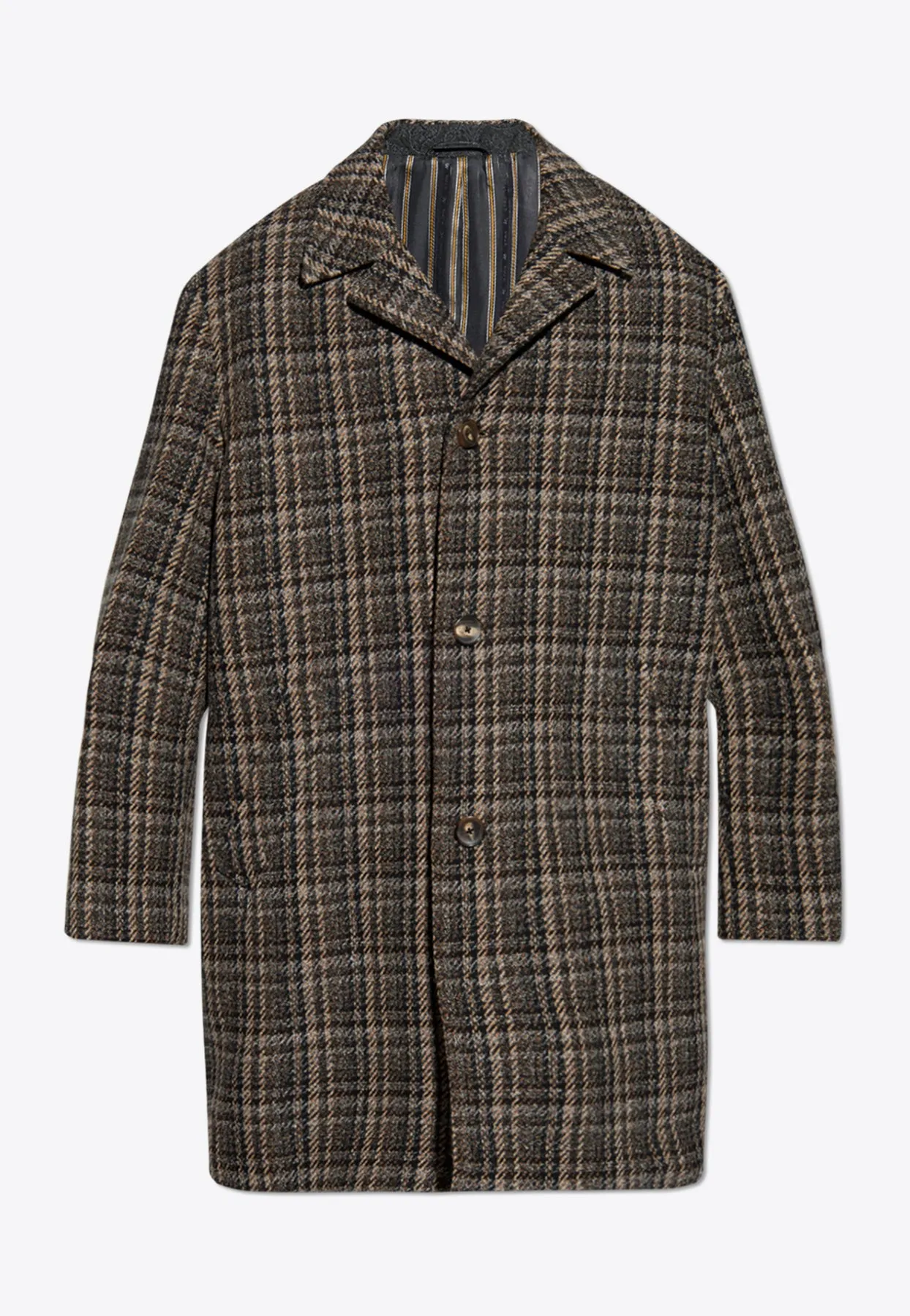 Single-Breasted Checkered Wool Coat