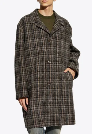 Single-Breasted Checkered Wool Coat