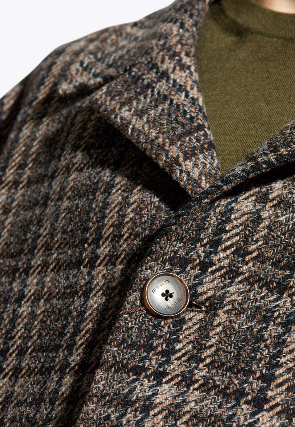 Single-Breasted Checkered Wool Coat