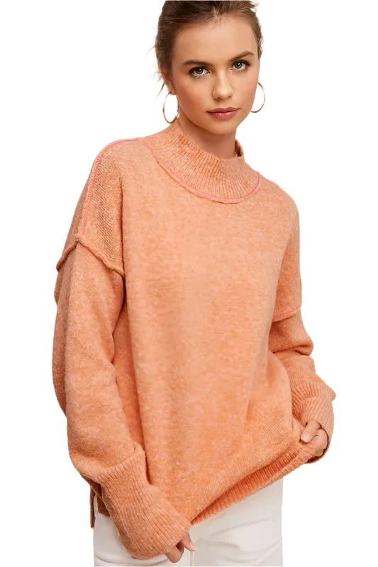Size Medium Light Orange Long Sleeve Turtleneck Sweater