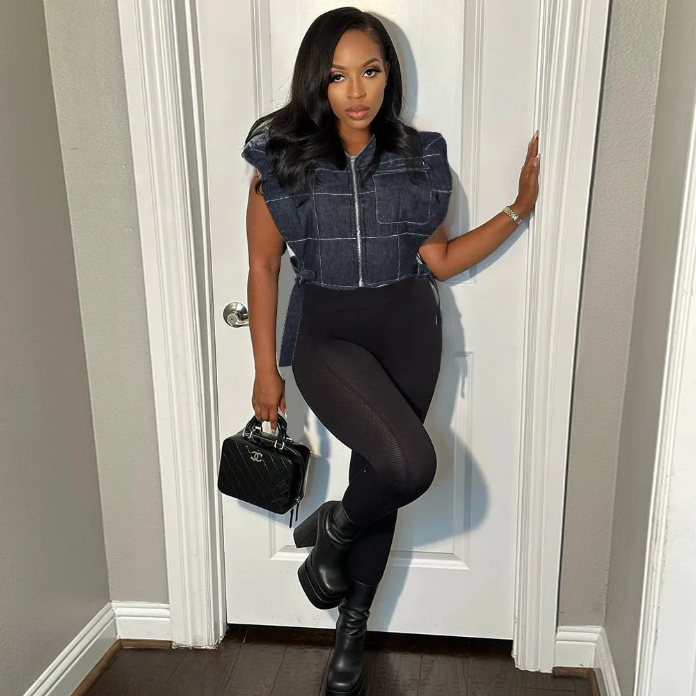 Sleeveless Side Lace Up Vest Jacket