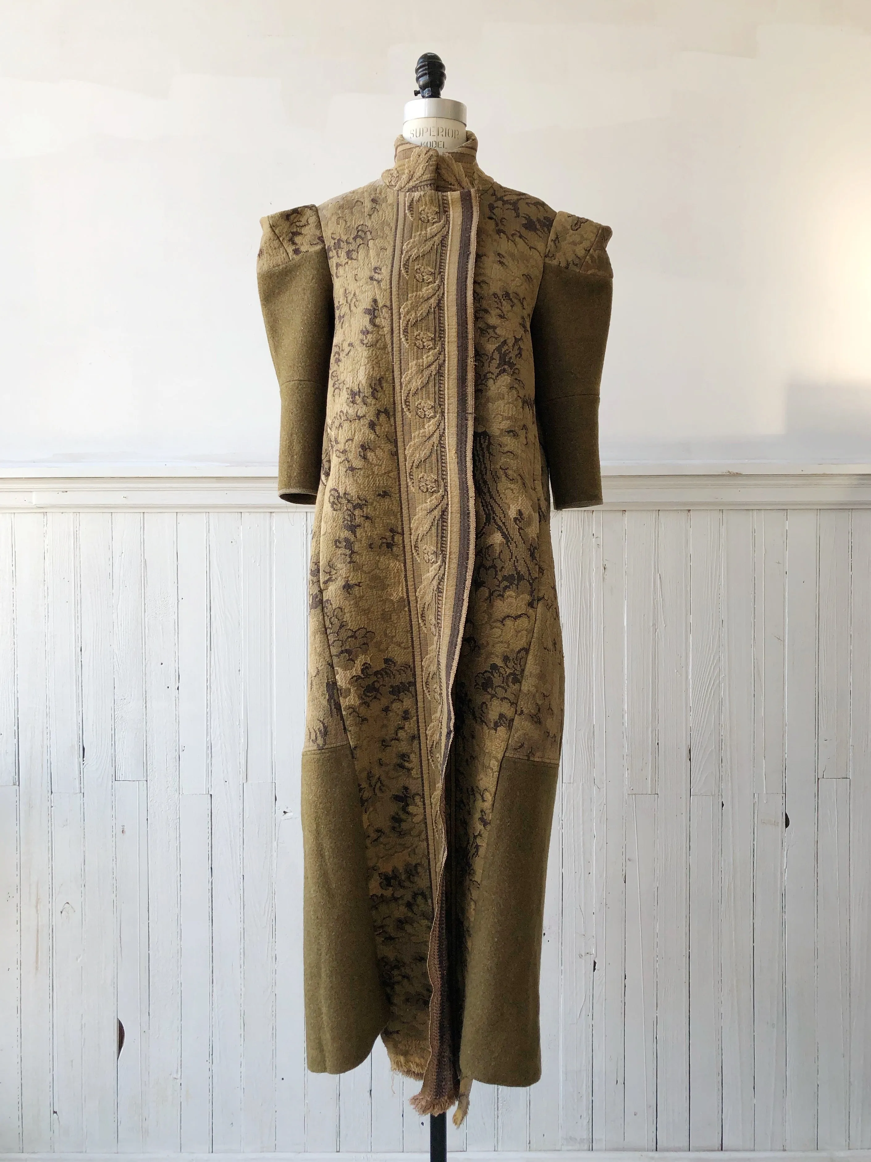 spire sleeve foliage tapestry and army blanket coat
