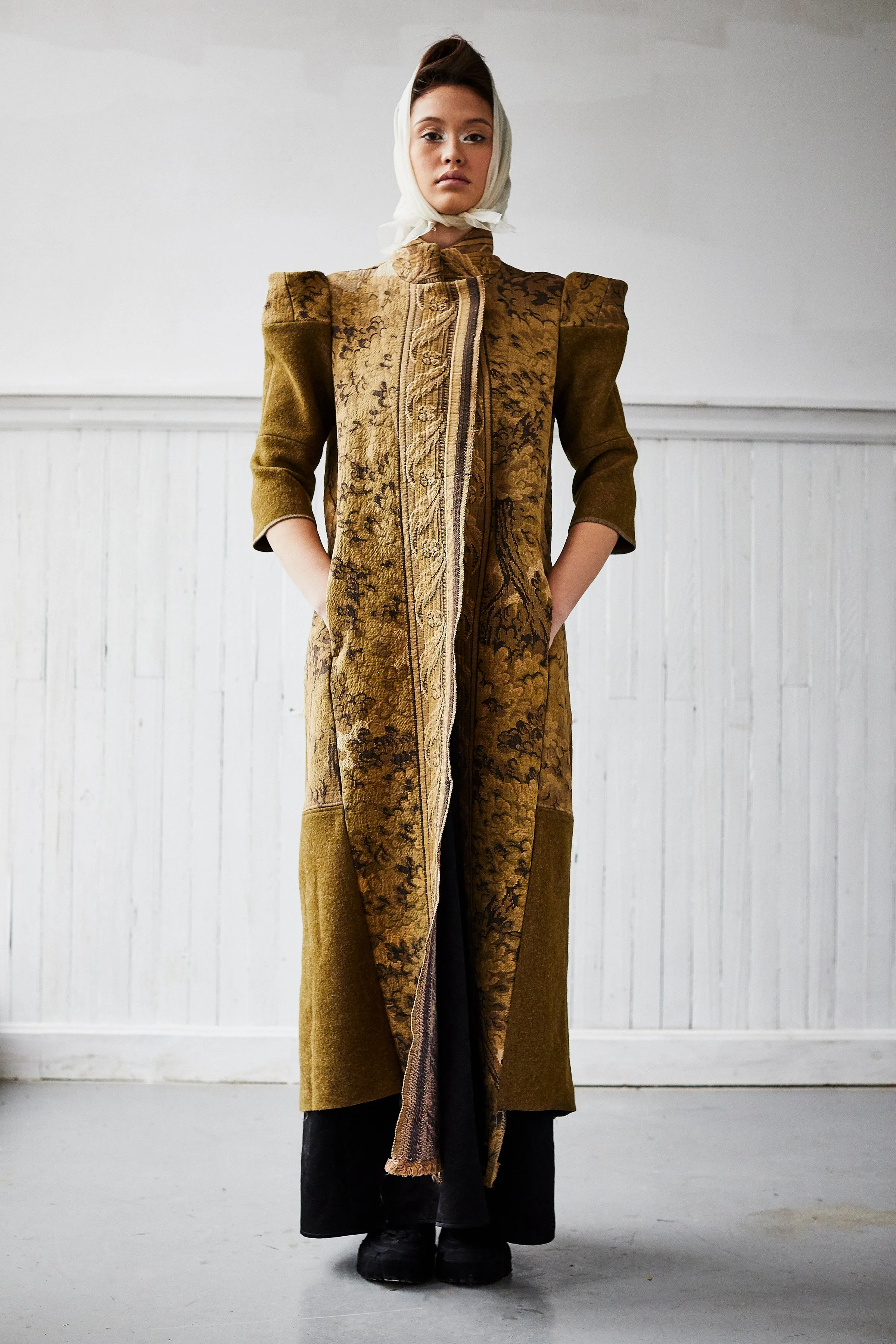 spire sleeve foliage tapestry and army blanket coat
