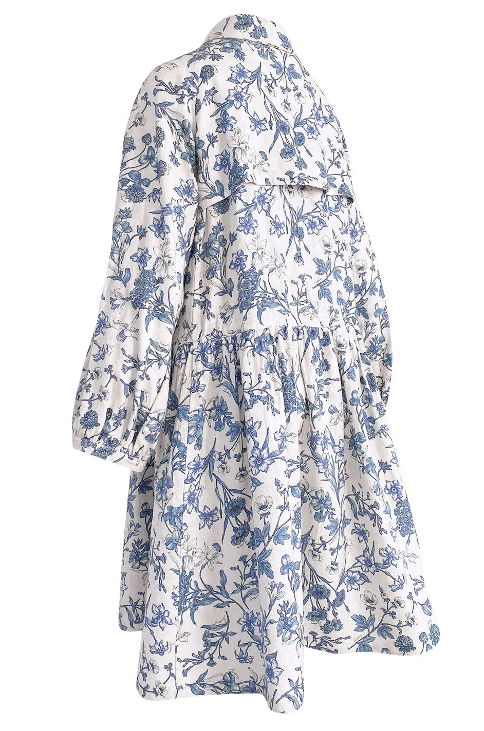 Spring 2005 Burberry Runway & Ad Campaign Blue & White Floral Print Full Cut Linen Trench Coat