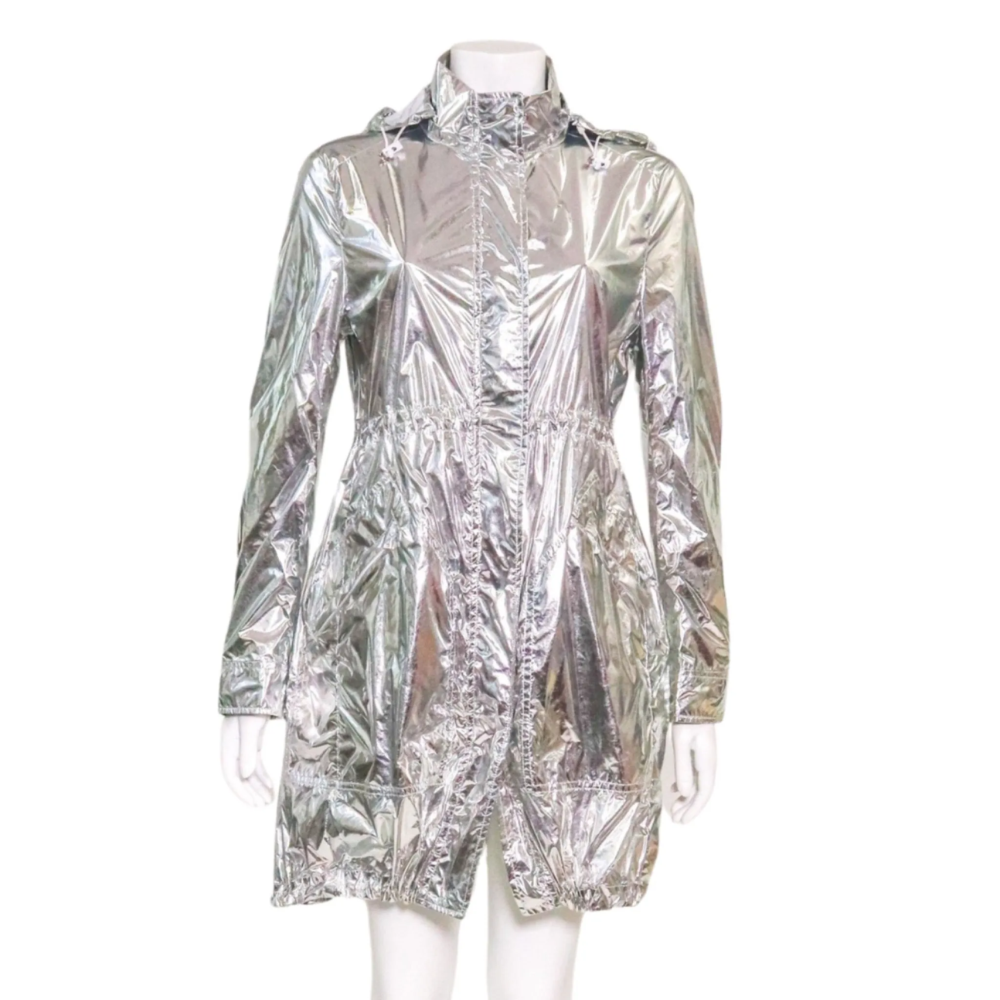 Tory Sport Metallic Nylon Coat In Silver