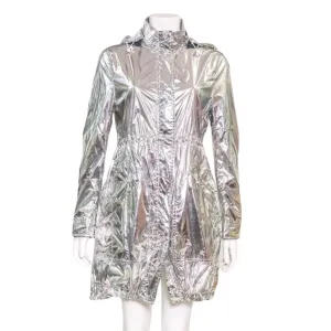 Tory Sport Metallic Nylon Coat In Silver