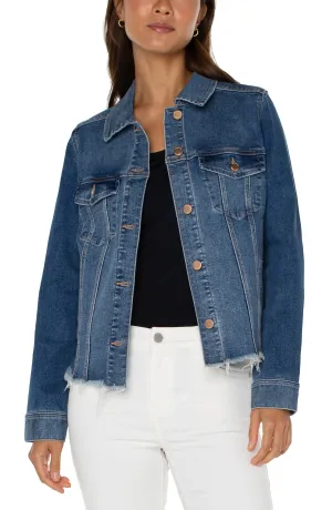 Trucker Jean Jacket with Frayed Hem