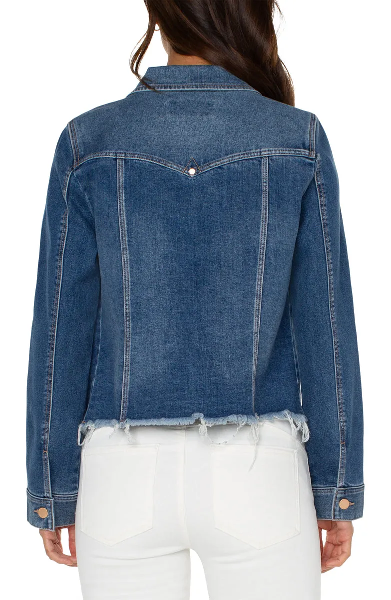 Trucker Jean Jacket with Frayed Hem