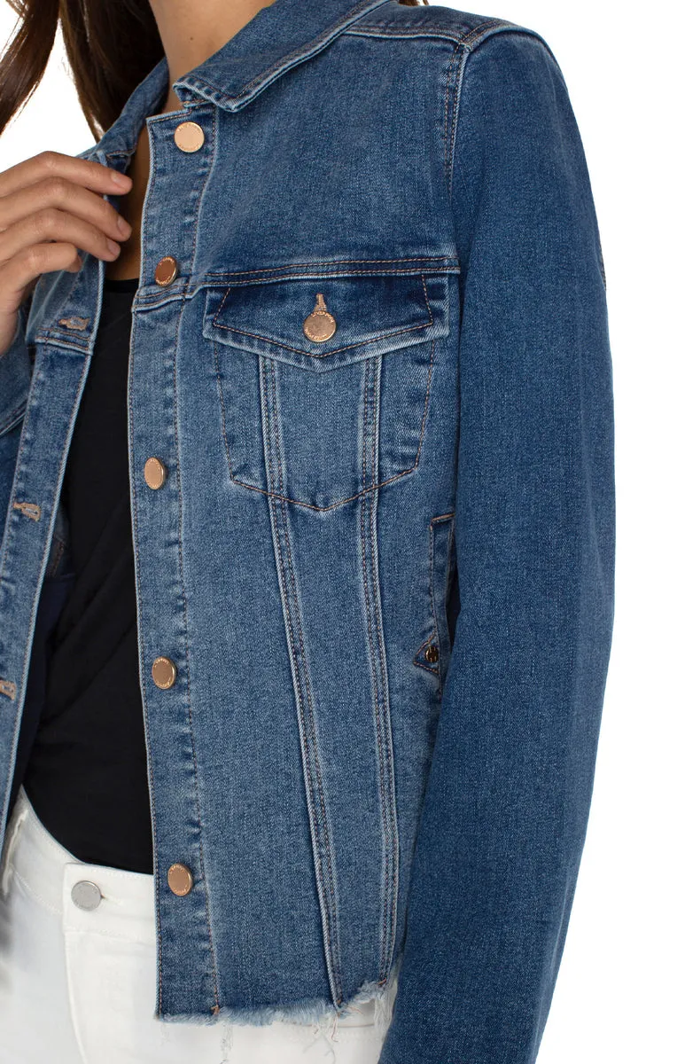 Trucker Jean Jacket with Frayed Hem