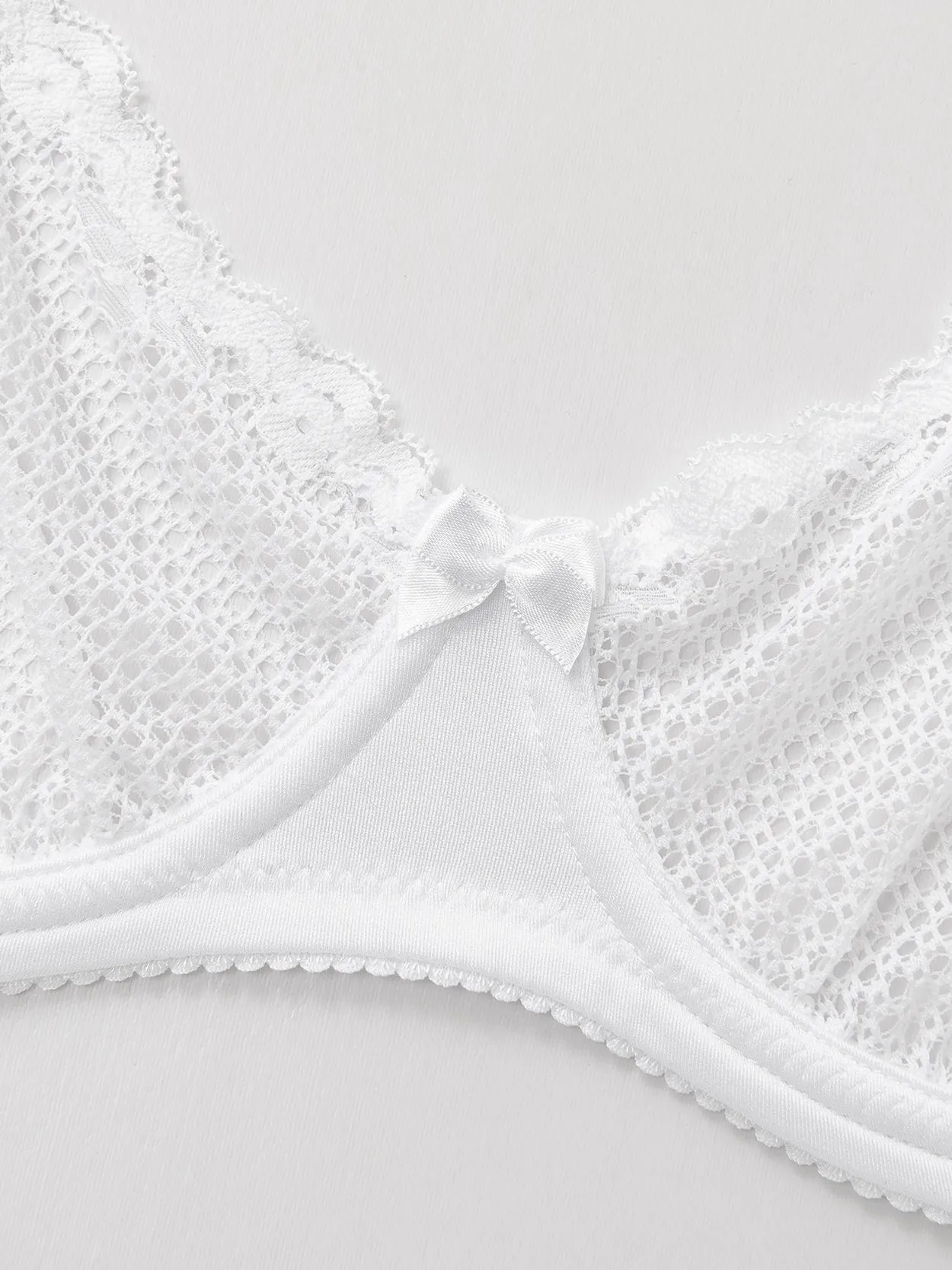 Unlined See Through 1/2 Cup Mesh Demi Shelf Underwired Bra White