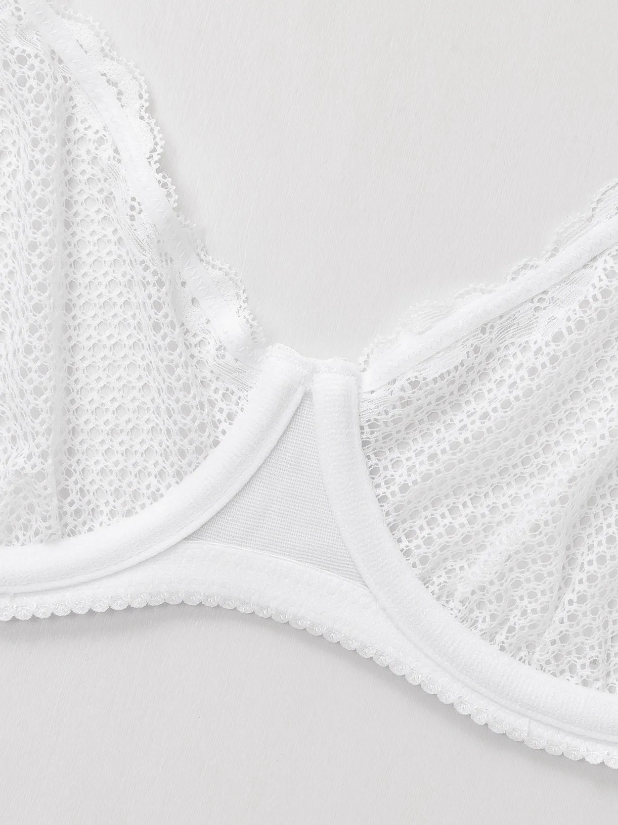 Unlined See Through 1/2 Cup Mesh Demi Shelf Underwired Bra White